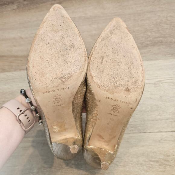 Loeffler Randall Metallic Gold Leather Pointed Toe Heel Pump sz 10 Glam Gala - Picture 11 of 11
